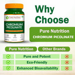 Pure Nutrition Chromium Picolinate (400mcg) - 120 Veg Capsules, | For Healthy Blood Sugar Level | Support Weight Management, Heart Health And Skin Health