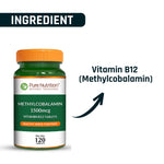 Pure Nutrition Vitamin B12 (1500mcg) - 120 Veg Tablets | Methylcobalamin B12 for Men & Women | Boosts Immunity & Energy Levels | Supports Brain, Nerve & Heart Health | Essential for Red Blood Cell Formation