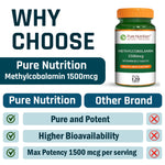 Pure Nutrition Vitamin B12 (1500mcg) - 120 Veg Tablets | Methylcobalamin B12 for Men & Women | Boosts Immunity & Energy Levels | Supports Brain, Nerve & Heart Health | Essential for Red Blood Cell Formation