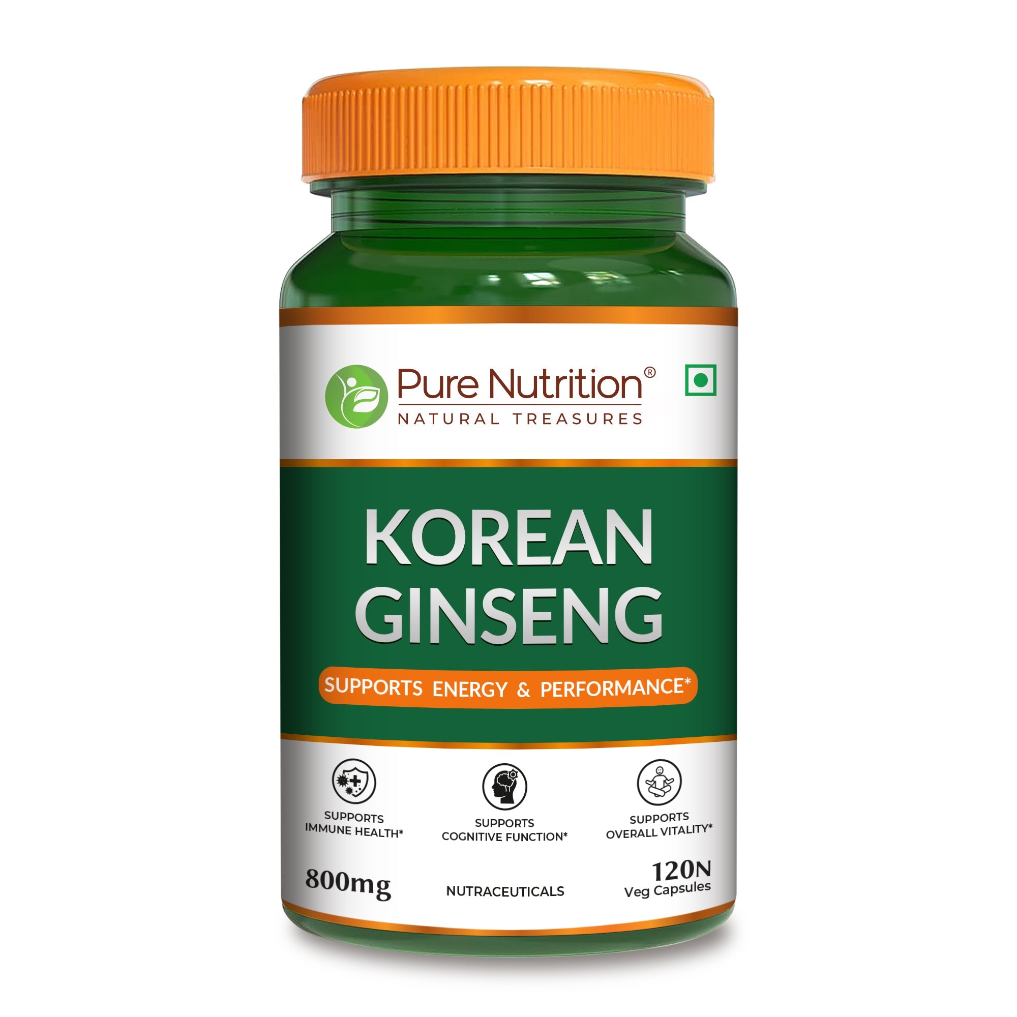 Pure Nutrition Korean Ginseng 800mg - 120 Capsules | Red Panax Ginseng Supplement for Men and Women | Boosts Energy & Focus | Supports Cognitive Function, Vitality, Strength & Immunity