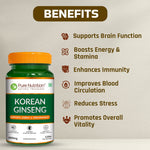 Pure Nutrition Korean Ginseng 800mg - 120 Capsules | Red Panax Ginseng Supplement for Men and Women | Boosts Energy & Focus | Supports Cognitive Function, Vitality, Strength & Immunity