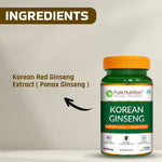 Pure Nutrition Korean Ginseng 800mg - 120 Capsules | Red Panax Ginseng Supplement for Men and Women | Boosts Energy & Focus | Supports Cognitive Function, Vitality, Strength & Immunity
