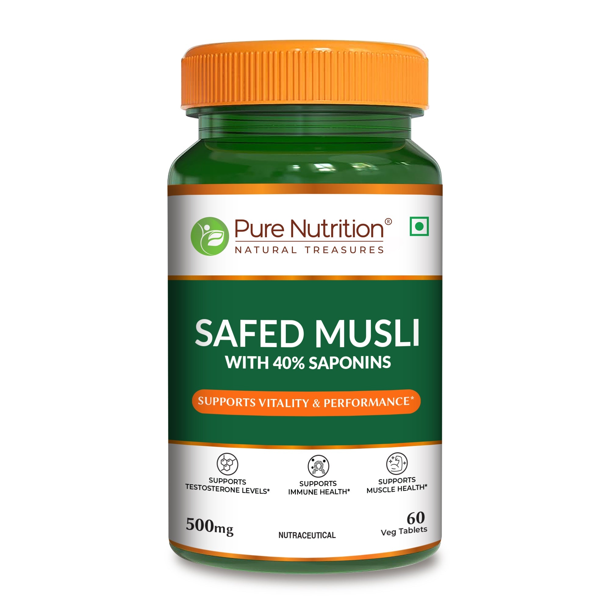 Pure Nutrition Safed Musali – 500mg, 60 Veg Tablets | Ayurvedic Herbal Supplement for Muscle Strength, Stamina, Immunity, Energy & Endurance