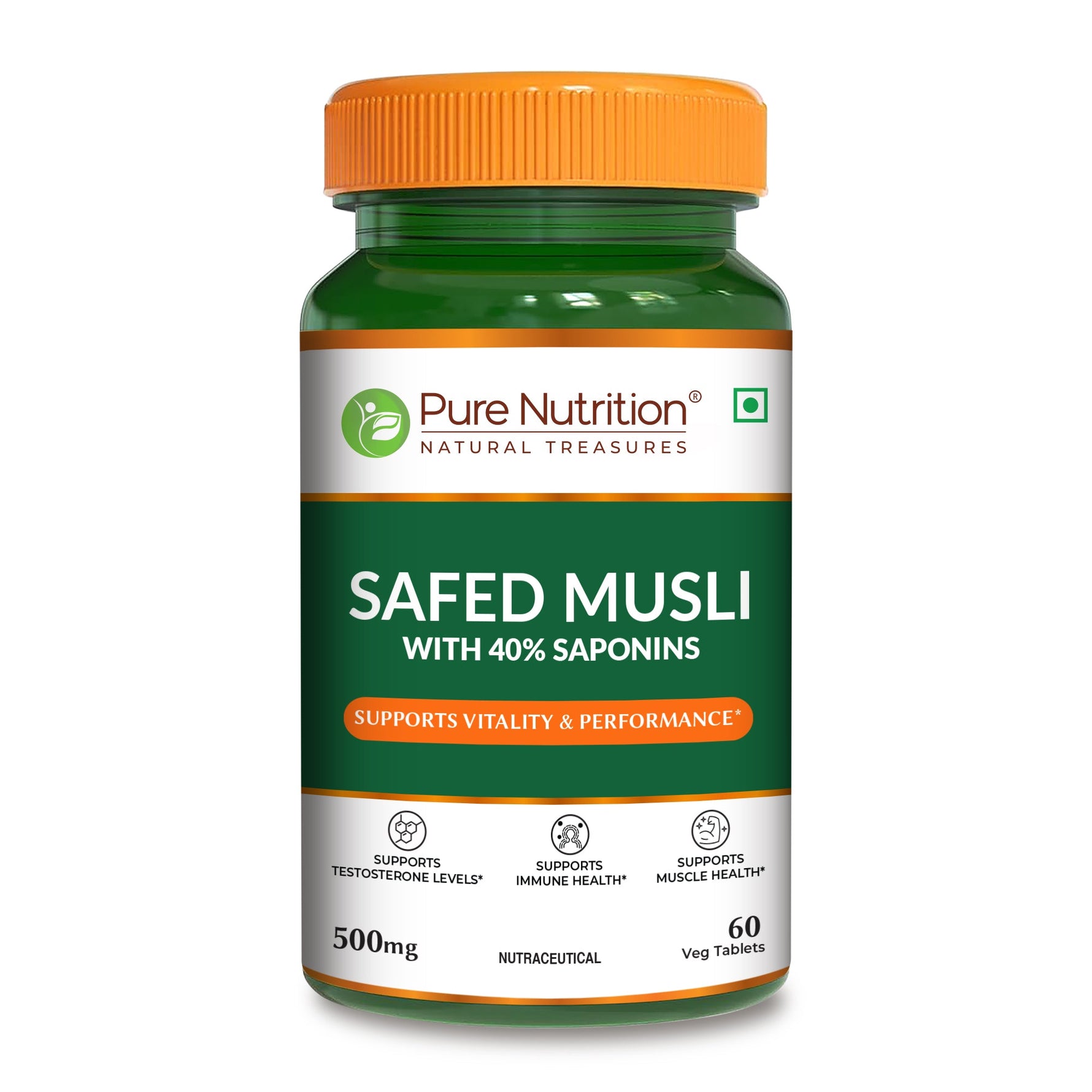 Pure Nutrition Safed Musali – 500mg, 60 Veg Tablets | Ayurvedic Herbal Supplement for Muscle Strength, Stamina, Immunity, Energy & Endurance