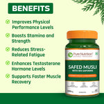 Pure Nutrition Safed Musali – 500mg, 60 Veg Tablets | Ayurvedic Herbal Supplement for Muscle Strength, Stamina, Immunity, Energy & Endurance