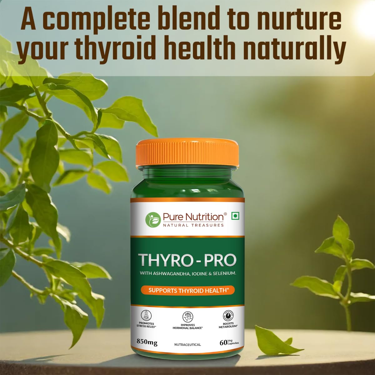 Pure Nutrition Thyro Pro - 60 Veg Capsules | With Ashwagandha, Iodine & Selenium | Supports Thyroid Function, Balances Hormones| Promotes Overall Wellness