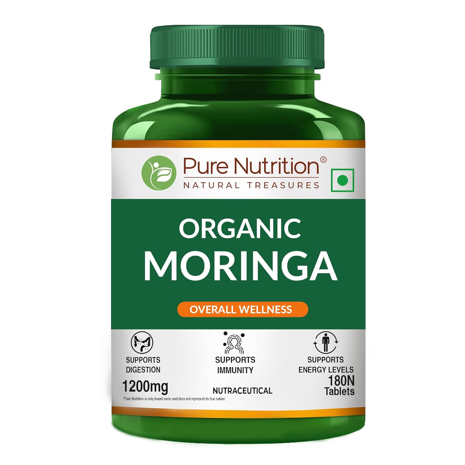 Pure Nutrition Moringa 1200mg -  180 Veg Tablets | Rich in Antioxidants, Vitamins & Minerals | Supports Healthy Digestion, Immunity, Energy Levels & Detox | Superfood Supplement for Men & Women