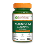 Pure Nutrition Magnesium Glycinate + Zinc - 120 Veg Tablets | Boosts Bone, Muscle & Nerve Health | Enhances Relaxation & Sleep Quality | Relieves Period Cramps| Gentle on Stomach
