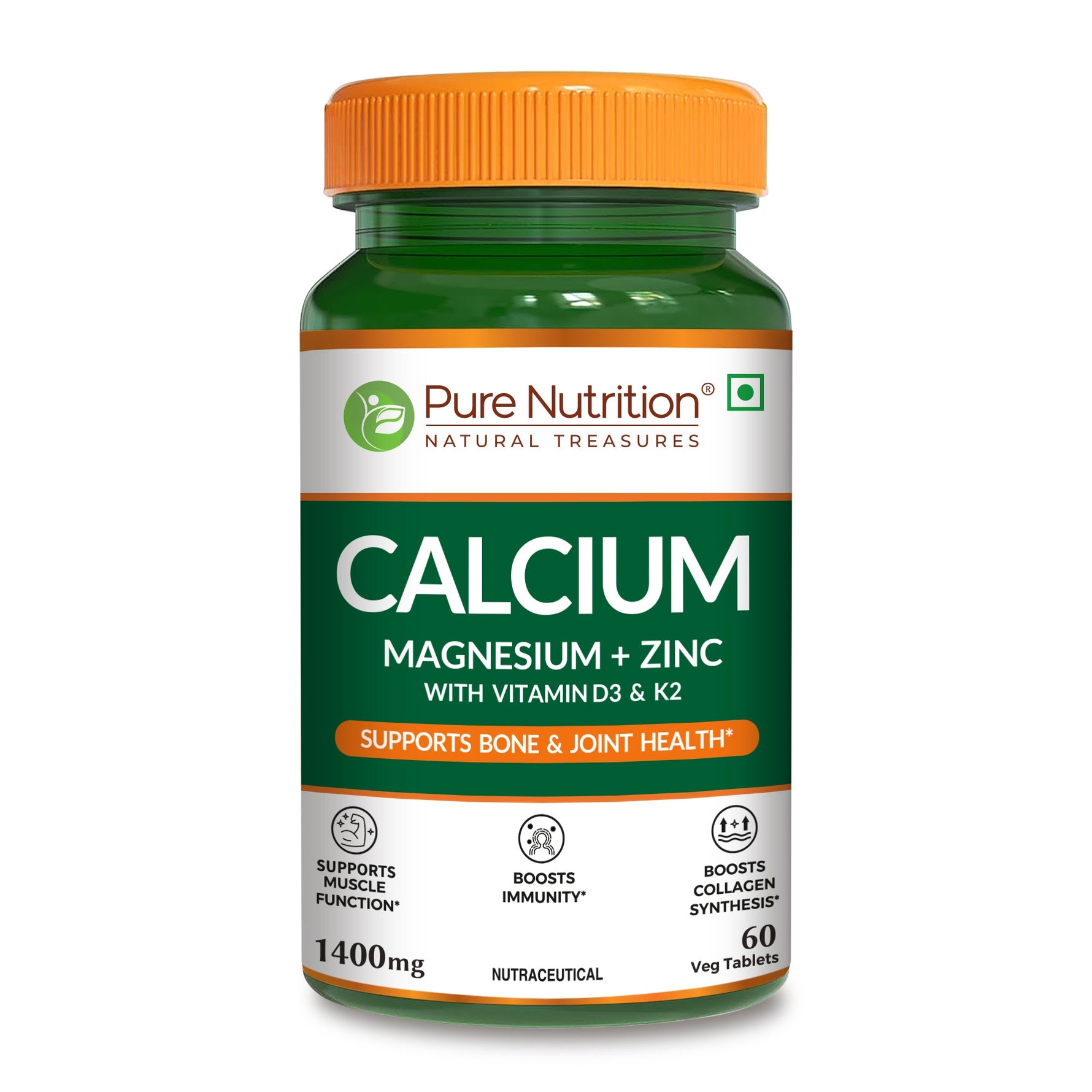 Pure Nutrition Calcium Citrate 120 Tablets with Magnesium, Zinc, Vitamin D3 & K2 (600 IU) – Supports Bone, Joint & Muscle Health, Boosts Collagen Synthesis for Men & Women