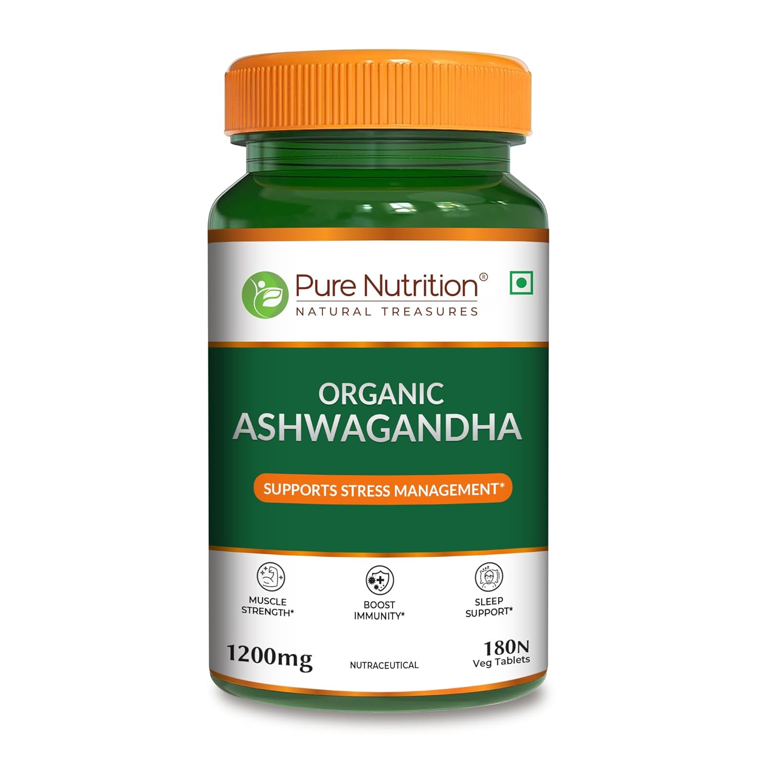 Pure Nutrition Organic Ashwagandha Tablets | 180 Veg Tablets | Supports Stress Relief, Sleep, Fertility, Immune Health, Vitality & Strength | Natural Adaptogen for Men & Women | Promotes Energy & Overall Wellness | Ayurvedic Supplement