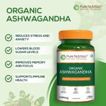 Pure Nutrition Organic Ashwagandha Tablets | 180 Veg Tablets | Supports Stress Relief, Sleep, Fertility, Immune Health, Vitality & Strength | Natural Adaptogen for Men & Women | Promotes Energy & Overall Wellness | Ayurvedic Supplement