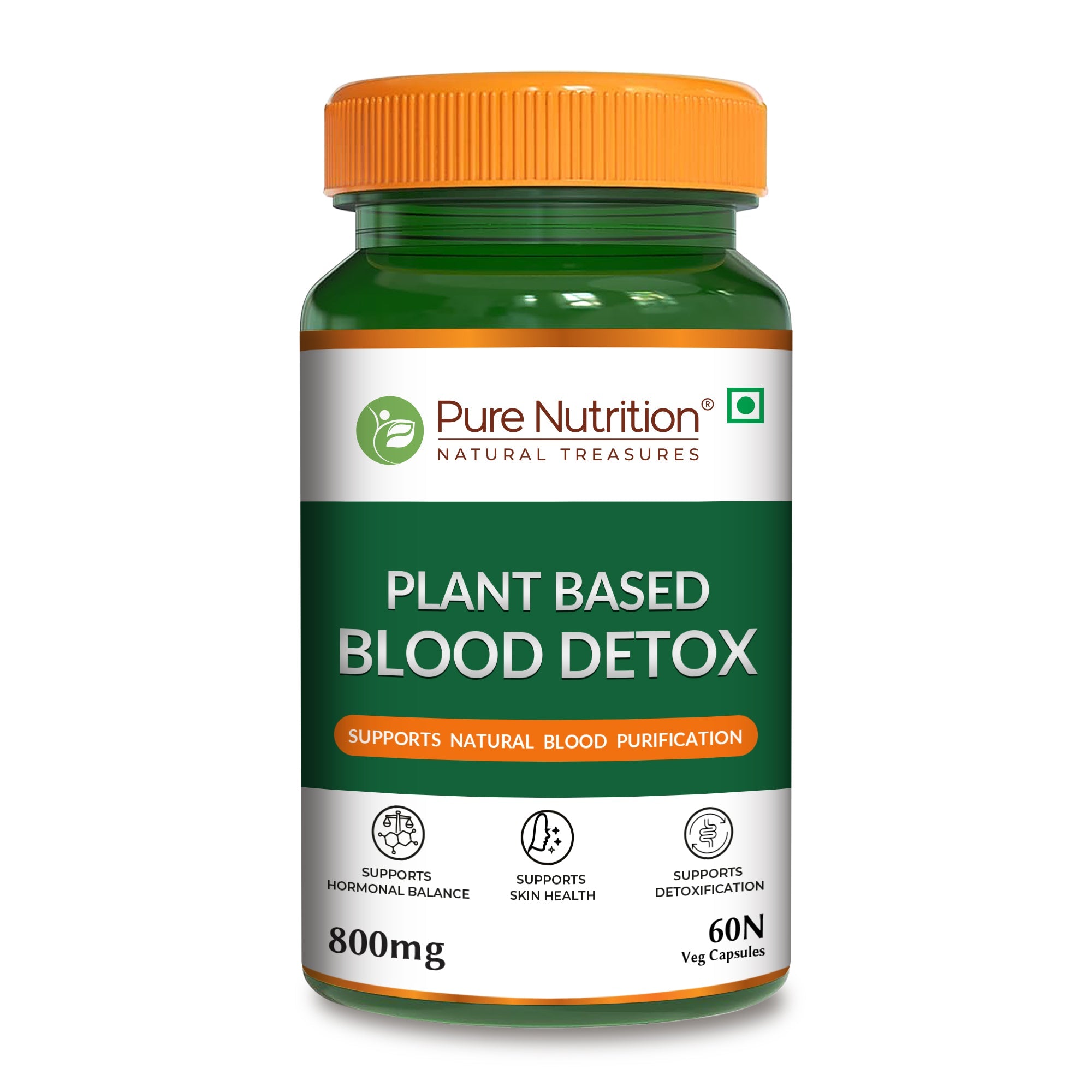 Pure Nutrition Plant-Based Blood Detox 800mg – 60 Veg Capsules | With Neem, Manjistha & Turmeric Extract | Natural Blood Purifier for Skin Health, Detox Support, Acne & Pimple Control