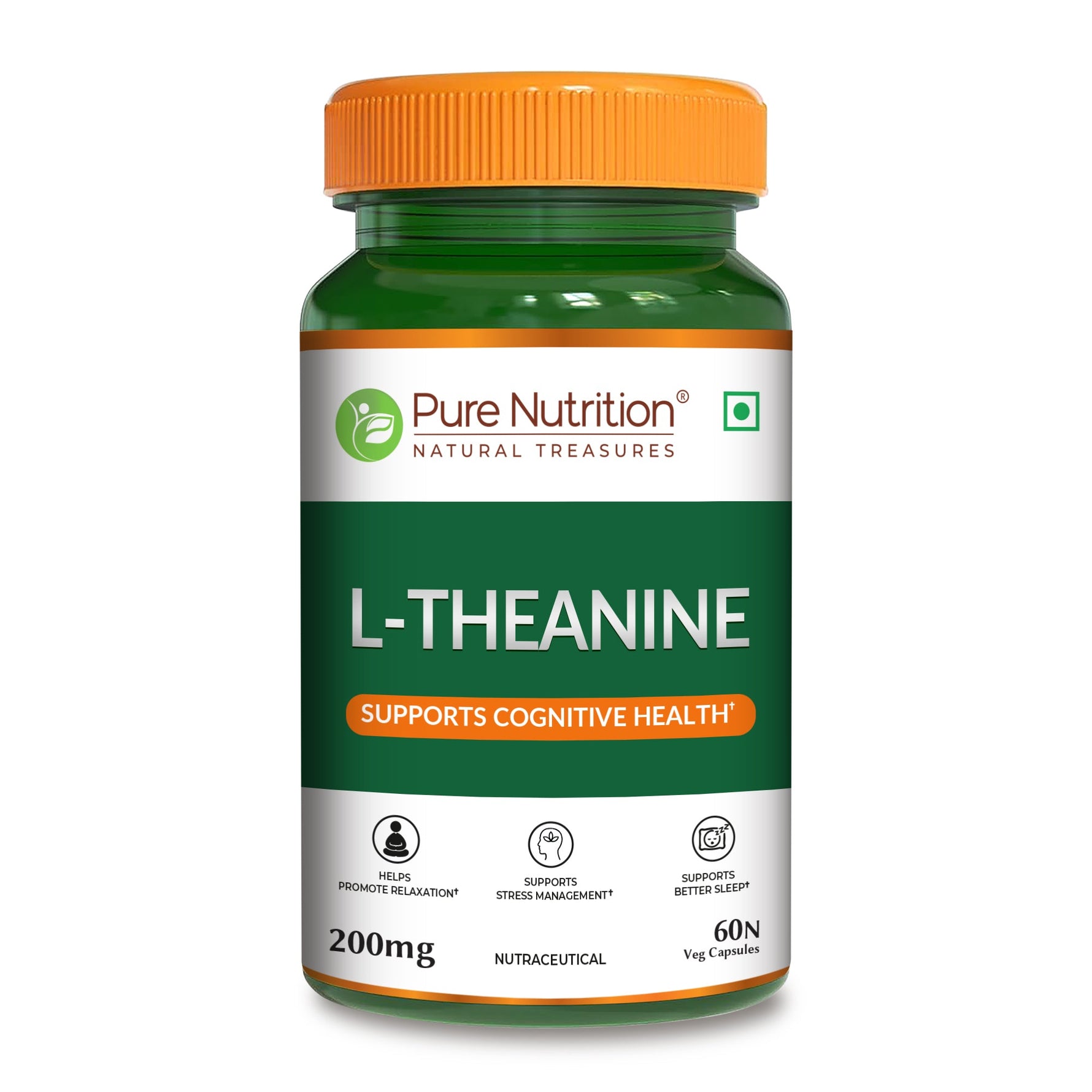Pure Nutrition L-Theanine 200mg – 60 Veg Capsules | L Theanine Supplement | Supports Stress Relief, Anxiety Reduction & Cognitive Health | Promotes Relaxation & Brain Function