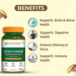 Pure Nutrition Lion’s Mane Mushroom Extract 1000mg – 60 Veg Capsules | >38% Beta Glucans | Supports Brain & Nerve Health | Memory, Focus, Immune & Digestive Support