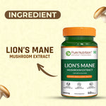 Pure Nutrition Lion’s Mane Mushroom Extract 1000mg – 60 Veg Capsules | >38% Beta Glucans | Supports Brain & Nerve Health | Memory, Focus, Immune & Digestive Support