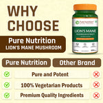 Pure Nutrition Lion’s Mane Mushroom Extract 1000mg – 60 Veg Capsules | >38% Beta Glucans | Supports Brain & Nerve Health | Memory, Focus, Immune & Digestive Support