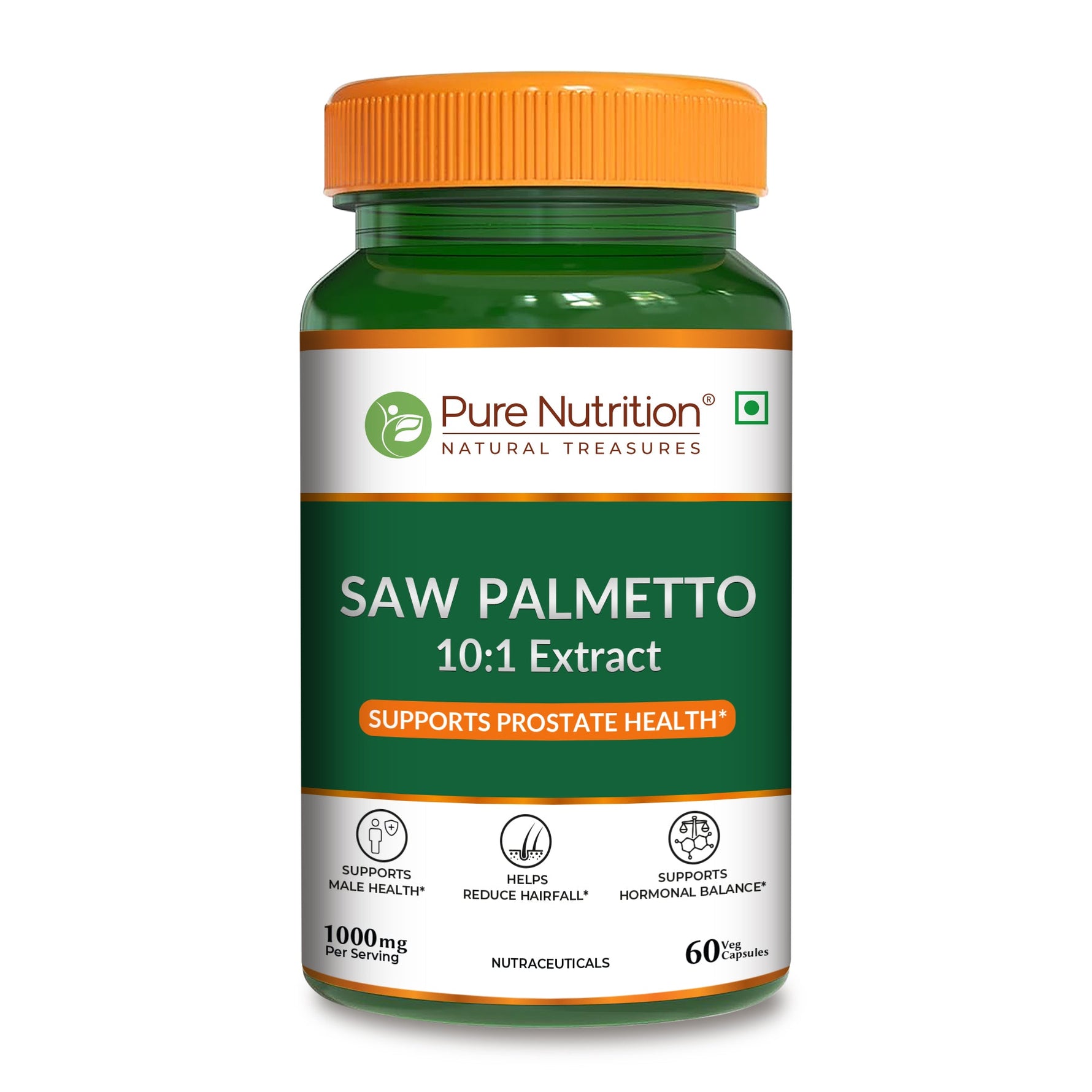 Pure Nutrition Saw Palmetto 1000mg Extract | 60 Veg Capsules | Supports Prostate Health | Boosts Urinary Function | Natural Herbal Supplement