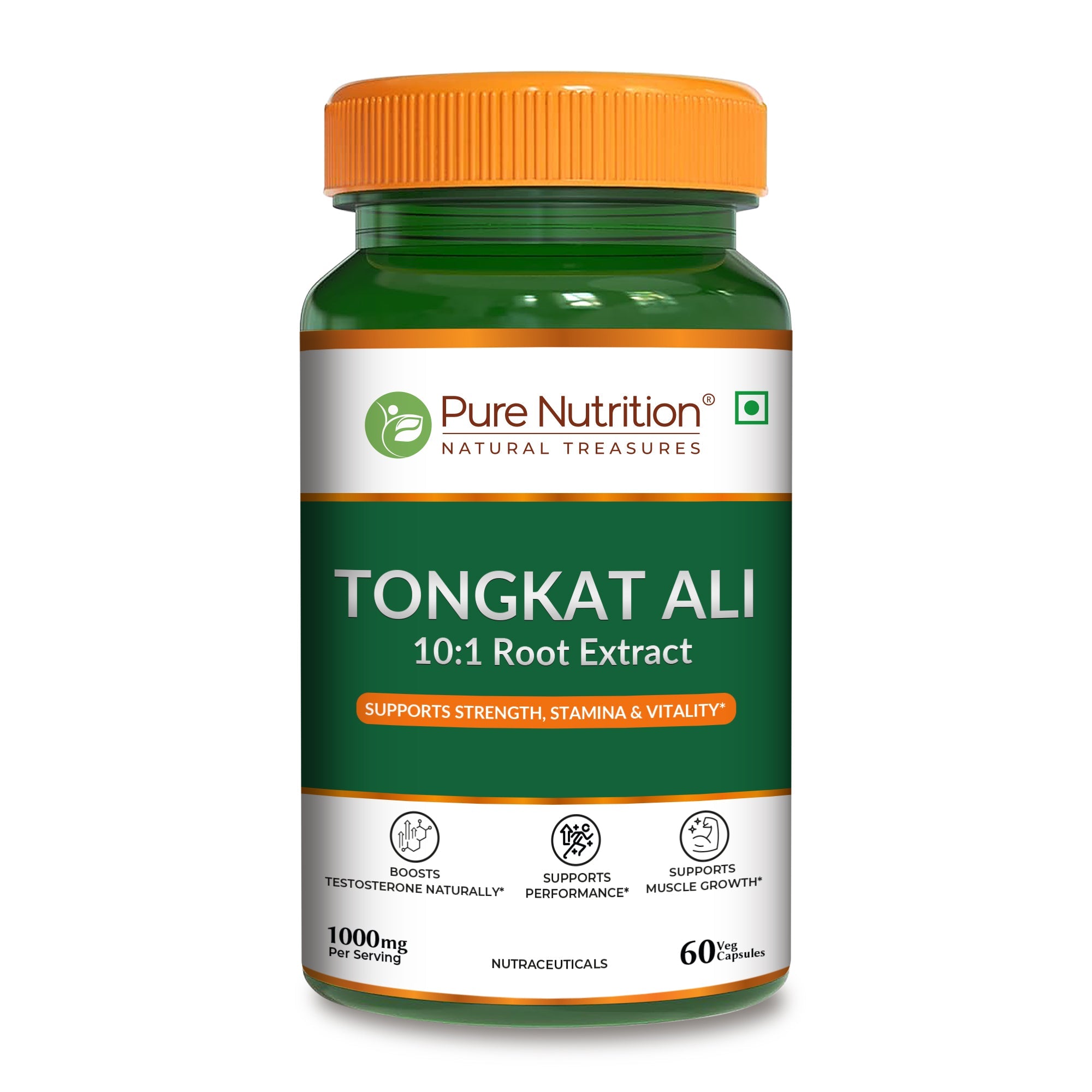 Pure Nutrition Organic Tongkat Ali 1000mg | 60 Veg Capsules | Supports Male Wellness | Boosts Energy, Immunity & Stamina | Enhances Stress Tolerance | Natural Herbal Supplement | Gluten-Free