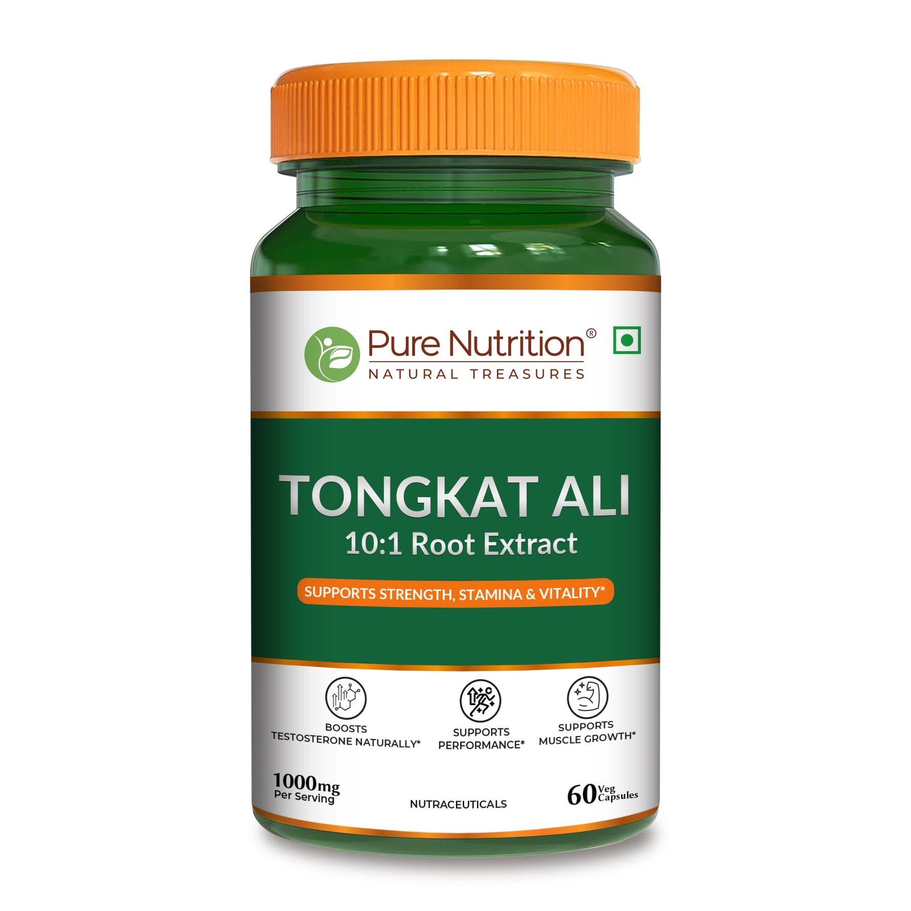 Pure Nutrition Organic Tongkat Ali 1000mg | 60 Veg Capsules | Supports Male Wellness | Boosts Energy, Immunity & Stamina | Enhances Stress Tolerance | Natural Herbal Supplement | Gluten-Free