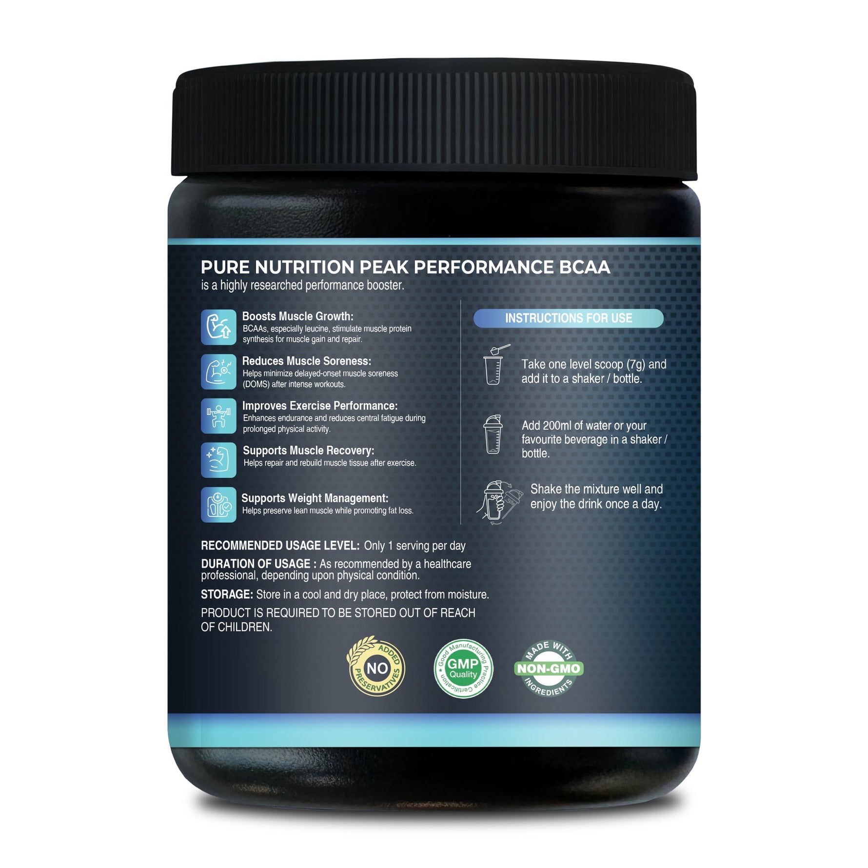 Pure Nutrition BCAA 2:1:1 (250g) | Unflavored Branched Chain Amino Acids with L-Leucine, L-Isoleucine & L-Valine | Sugar-Free Amino Acid Supplement | 35 Servings | Muscle Growth & Workout Recovery