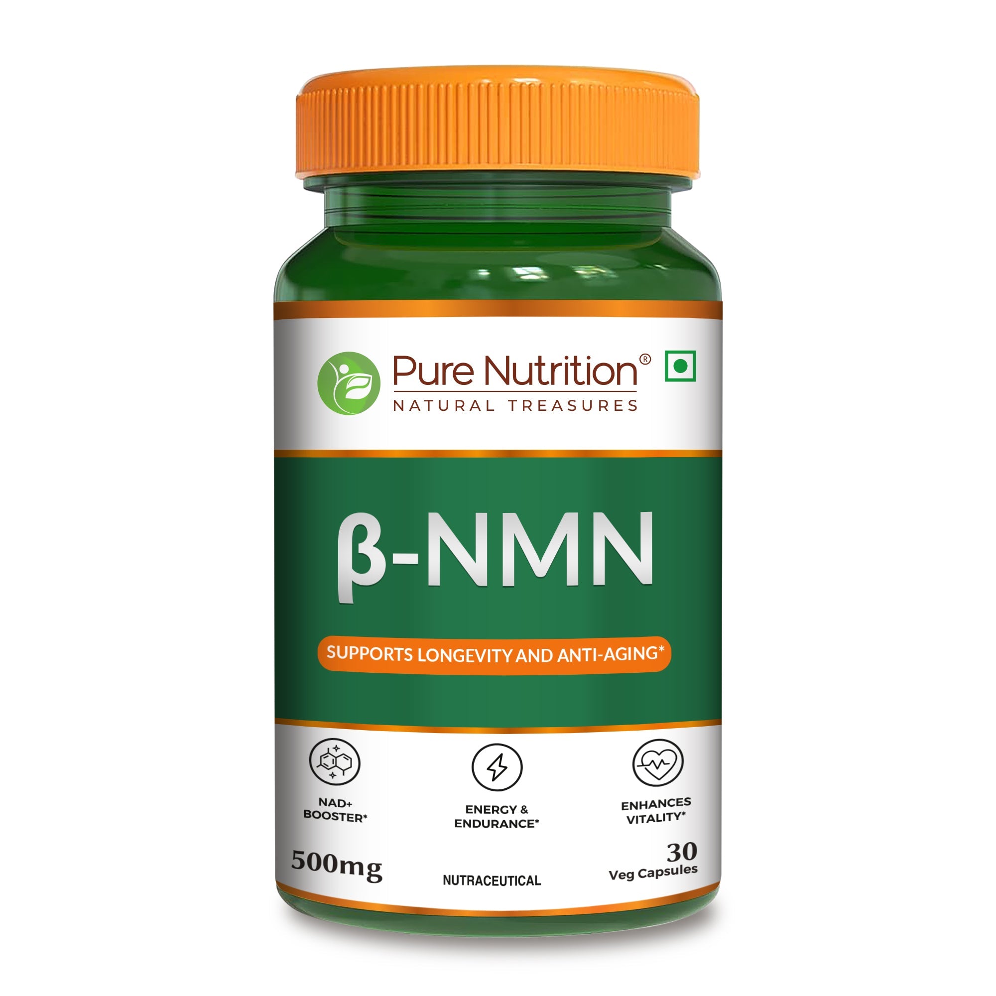 Pure Nutrition NMN Supplement 500mg (60 Capsules) | NAD Booster | Nicotinamide Mononucleotide | Supports Longevity & Metabolism Supports Healthy Aging & Increases Energy Levels