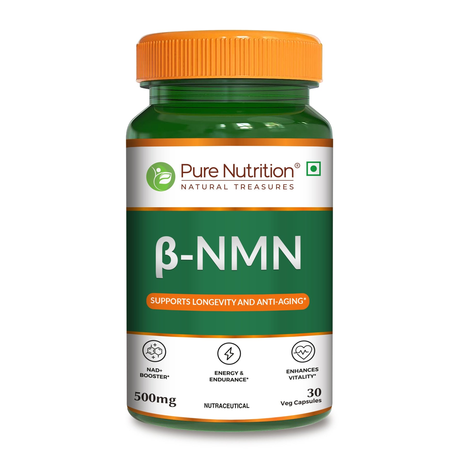 Pure Nutrition NMN Supplement 500mg (60 Capsules) | NAD Booster | Nicotinamide Mononucleotide | Supports Longevity & Metabolism Supports Healthy Aging & Increases Energy Levels