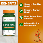 Pure Nutrition L-Tyrosine 500mg | 60 Veg Capsules | Supports Focus, Memory & Cognitive Performance | Helps Reduce Stress & Fatigue | Promotes Healthy Thyroid Function