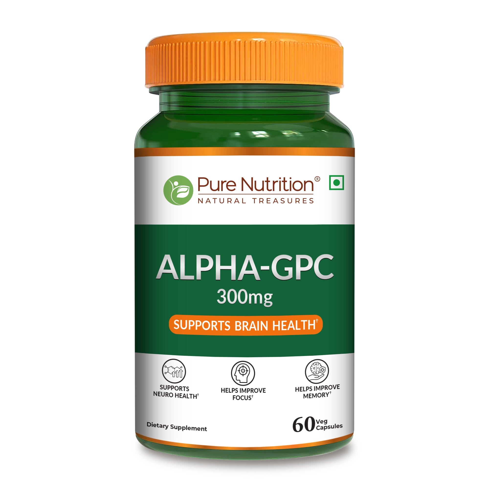 Pure Nutrition Alpha GPC (300mg) – 60 Veg Capsules | Helps to Improve Focus, Mental Clarity & Memory | Brain Health Supplement for Men & Women | Nootropic Formula