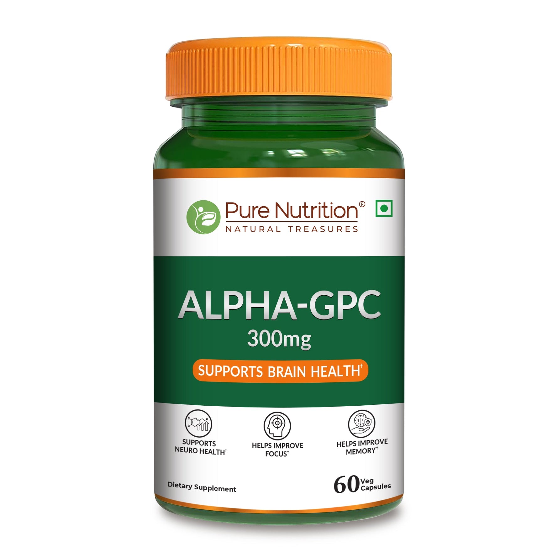Pure Nutrition Alpha GPC (300mg) – 60 Veg Capsules | Helps to Improve Focus, Mental Clarity & Memory | Brain Health Supplement for Men & Women | Nootropic Formula