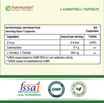 Pure Nutrition L-Carnitine L-Tartrate 500mg – 60 Veg Capsules | Pre-Workout Fat Burner & Energy Booster for Men & Women | Supports Fat Metabolism, Muscle Recovery & Performance