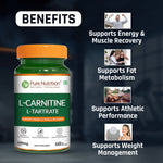 Pure Nutrition L-Carnitine L-Tartrate 500mg – 60 Veg Capsules | Pre-Workout Fat Burner & Energy Booster for Men & Women | Supports Fat Metabolism, Muscle Recovery & Performance