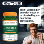 Pure Nutrition L-Carnitine L-Tartrate 500mg – 60 Veg Capsules | Pre-Workout Fat Burner & Energy Booster for Men & Women | Supports Fat Metabolism, Muscle Recovery & Performance