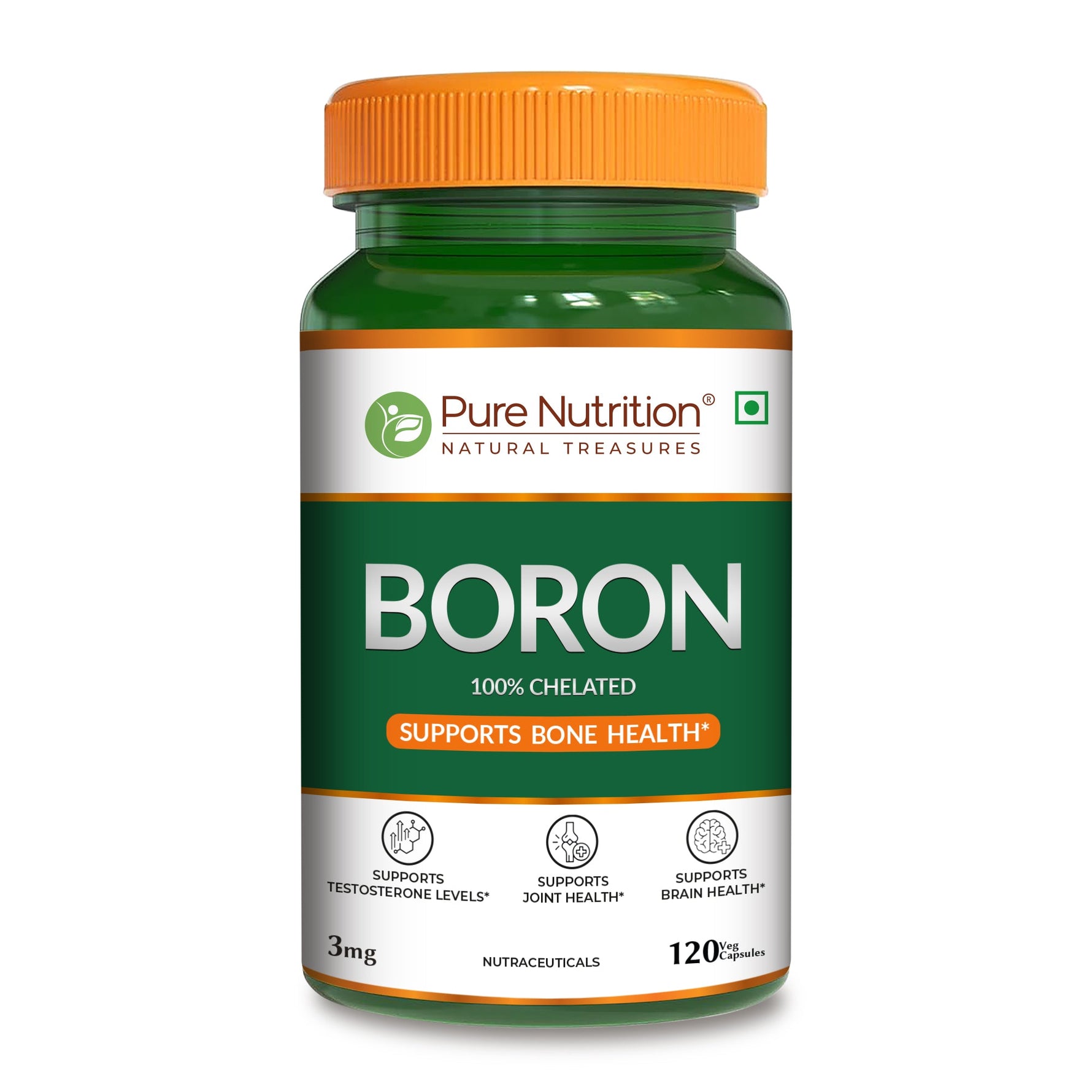 Pure Nutrition Boron 3mg, 120 Veg Capsules | 100% Chelated Boron Supplement for Bone Strength, Joint Support, Cognitive Health & Hormonal Balance