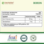 Pure Nutrition Boron 3mg, 120 Veg Capsules | 100% Chelated Boron Supplement for Bone Strength, Joint Support, Cognitive Health & Hormonal Balance