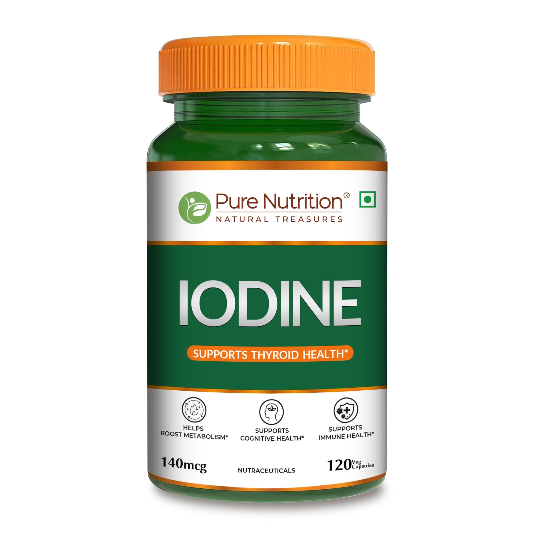 Pure Nutrition Iodine (140 mcg), 120 Veg Capsules | Thyroid Support Supplement for Men & Women | Boosts Metabolism, Energy, Immunity & Mental Clarity | Maintains Healthy Cellular Function