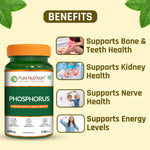 Pure Nutrition Phosphorus 600mg – 120 Veg Capsules | Supports Bone & Teeth Health | Kidney, Nerve & Energy Support | Daily Mineral Supplement for Men & Women