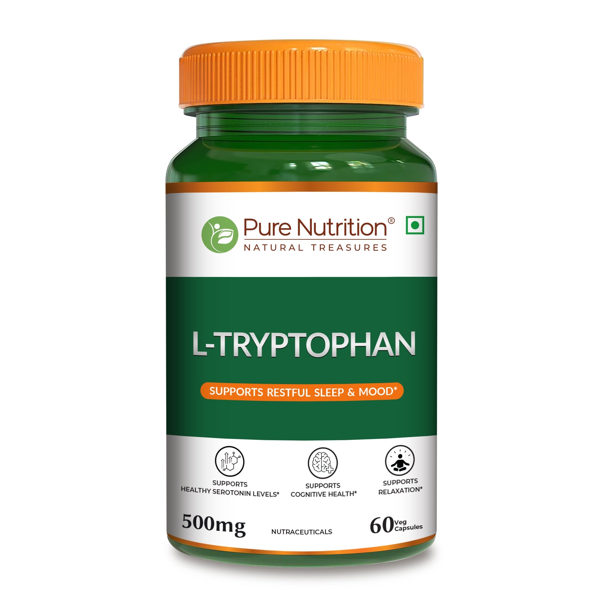 Pure Nutrition L-Tryptophan 500mg, 60 Veg Capsules | Supports Relaxation, Stress Relief, Sleep Quality & Mood Balance | Natural Amino Acid Supplement