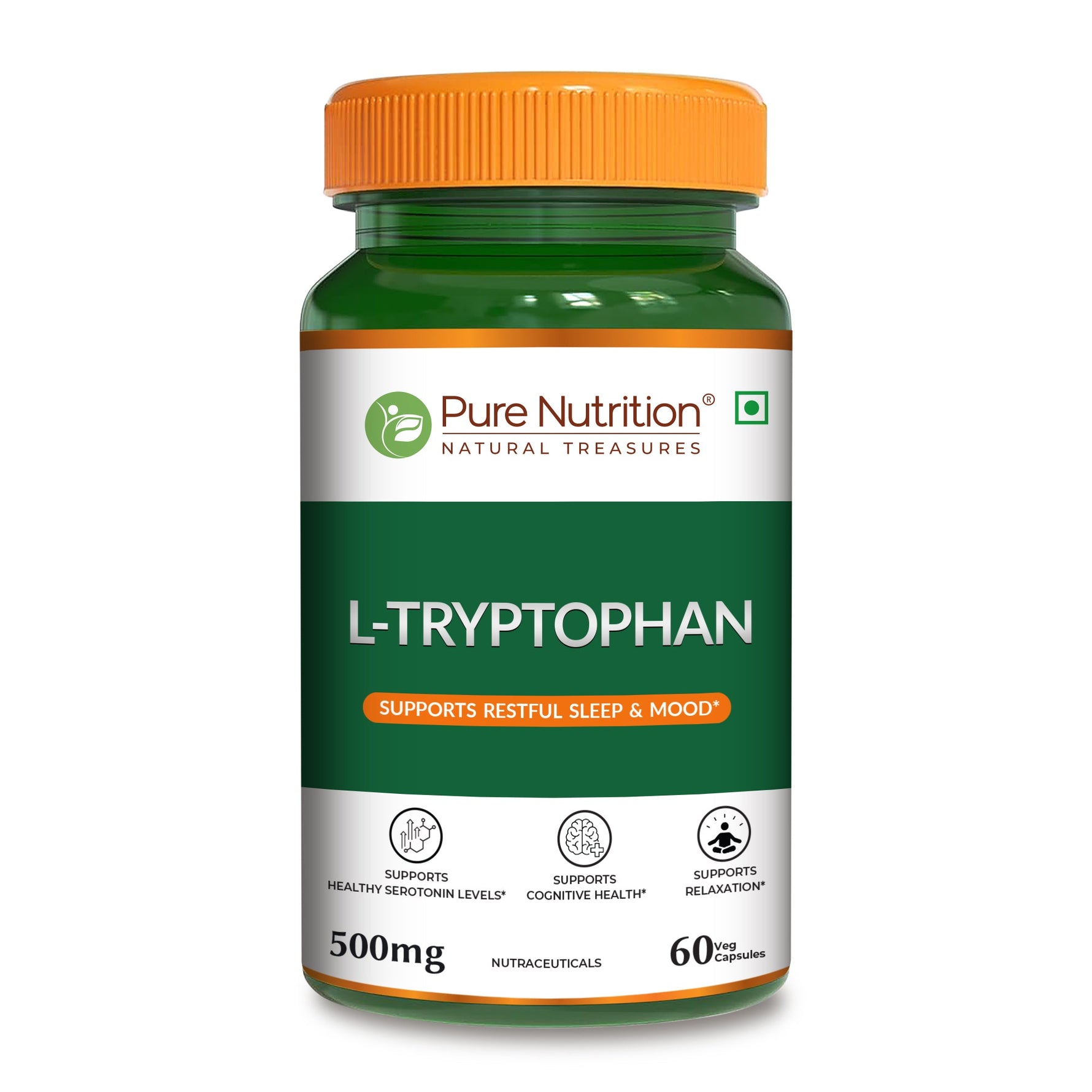 Pure Nutrition L-Tryptophan 500mg, 60 Veg Capsules | Supports Relaxation, Stress Relief, Sleep Quality & Mood Balance | Natural Amino Acid Supplement
