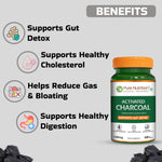 Pure Nutrition Activated Charcoal 1200mg – 60 Veg Capsules | Natural Detox Supplement for Gas Relief, Bloating, Digestion & Gut Health – Derived from Coconut Shells