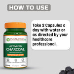Pure Nutrition Activated Charcoal 1200mg – 60 Veg Capsules | Natural Detox Supplement for Gas Relief, Bloating, Digestion & Gut Health – Derived from Coconut Shells