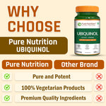 Pure Nutrition Ubiquinol Acetate (105mg) with Piperine – 60 Veg Capsules | Supports Energy, Heart & Vascular Health | Antioxidant & Blood Sugar Support | High Absorption CoQ10 Supplement