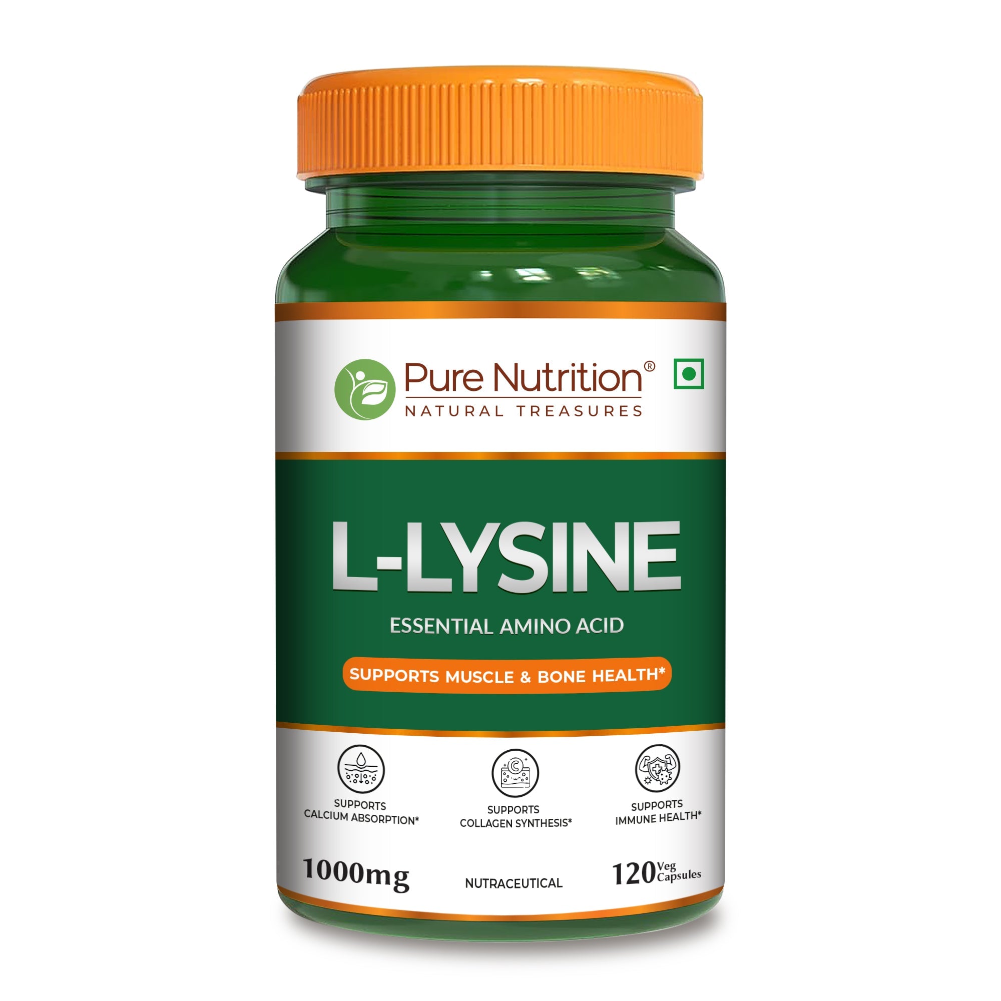 Pure Nutrition L-Lysine 1000mg – 120 Veg Capsules | Essential Amino Acid Supplement | Supports Muscle & Bone Health, Calcium Absorption & Collagen Synthesis