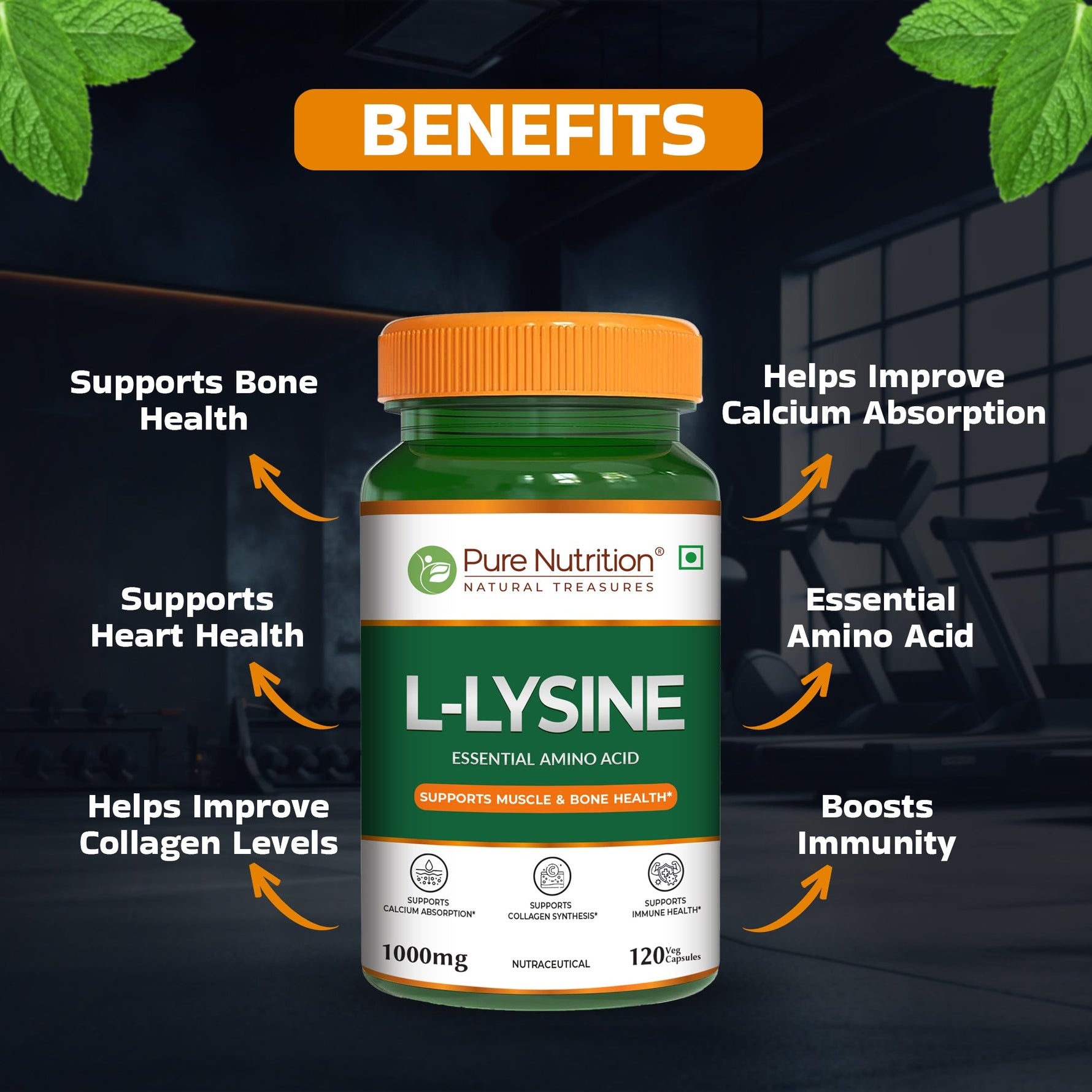 Pure Nutrition L-Lysine 1000mg – 120 Veg Capsules | Essential Amino Acid Supplement | Supports Muscle & Bone Health, Calcium Absorption & Collagen Synthesis