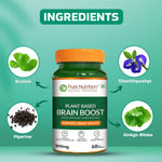 Pure Nutrition Plant Based Brain Boost (1010mg) - 60 Veg Capsules | With Brahmi, Ginkgo Biloba & Shankhpushpi Extract | Supports Memory, Focus, Stress Relief & Cognitive Function