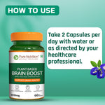 Pure Nutrition Plant Based Brain Boost (1010mg) - 60 Veg Capsules | With Brahmi, Ginkgo Biloba & Shankhpushpi Extract | Supports Memory, Focus, Stress Relief & Cognitive Function