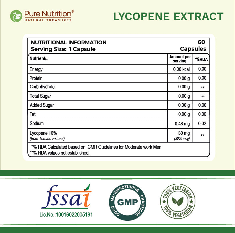 Pure Nutrition Lycopene 3000 mcg – 60 Plant-Based Vegetarian Capsules |Strong Antioxidant Blend Supporting Skin, Hair, Heart, Prostate & Daily Cellular Wellbeing