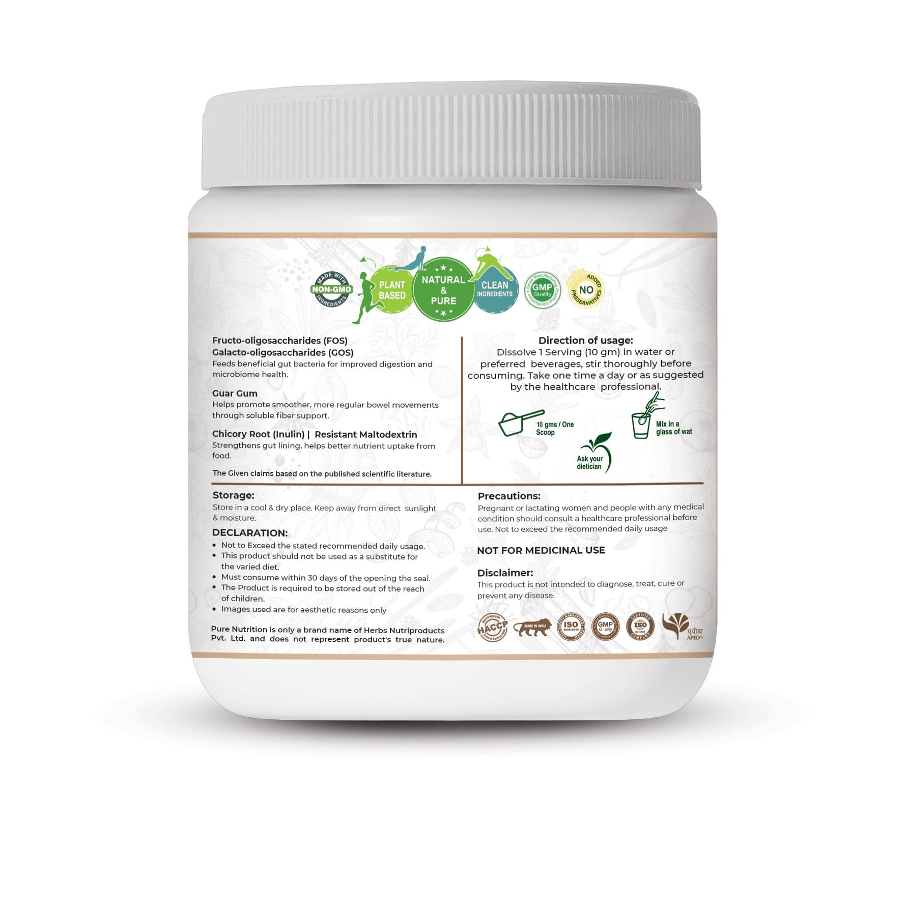 Pure Nutrition Prebiotic Fibre Powder, 250g - Fiber Supplement with Natural Blend of 5 Prebiotic Fibers for Digestive Health, Supports Bowel Regularity & Gut Microbiome | Zero Sugar & Zero Fat
