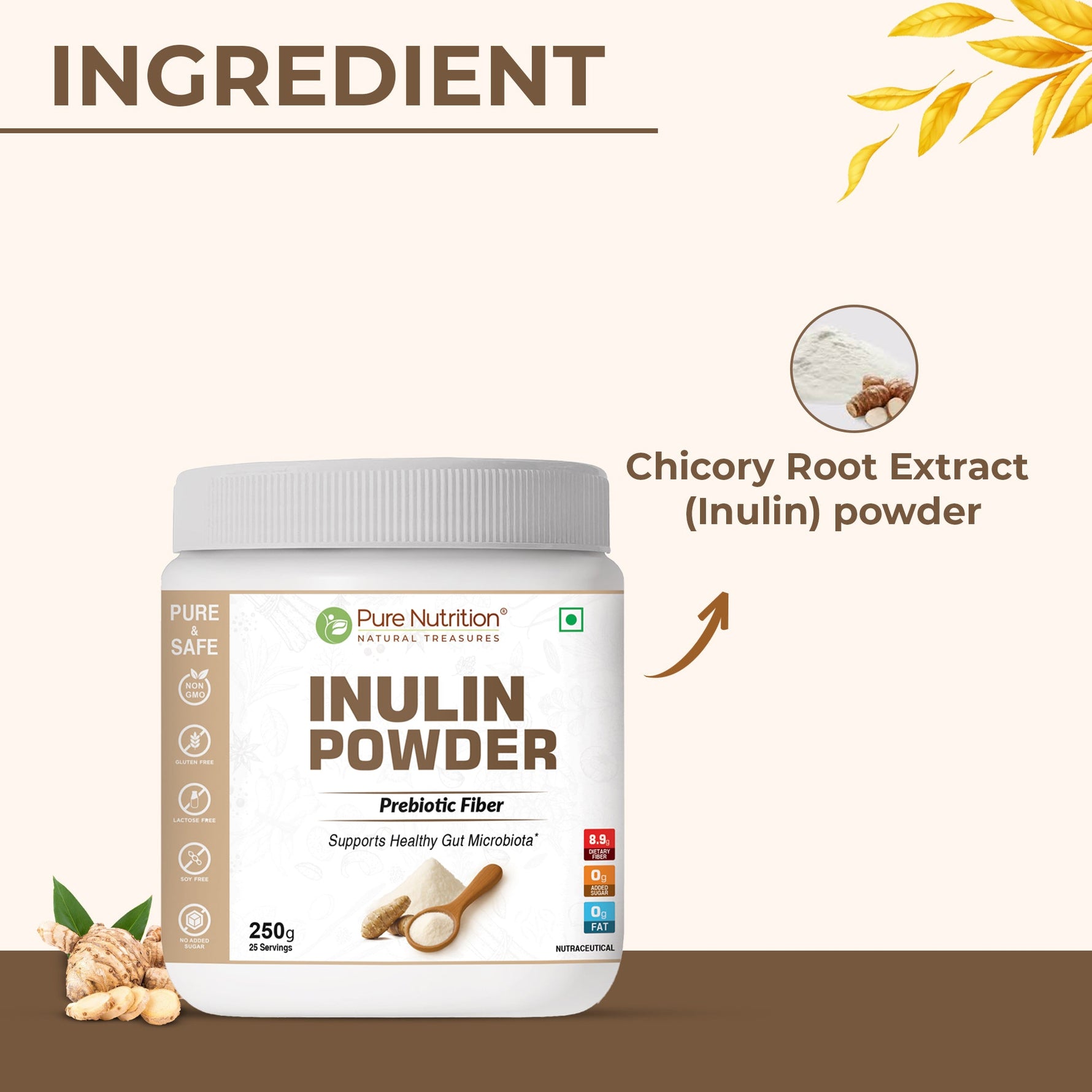 Pure Nutrition Prebiotic Inulin Fiber Powder 250g | Prebiotic Fiber for Gut Health & Digestion | Non-GMO, Gluten-Free, Lactose-Free, Soy-Free | No Added Sugar | Supports Healthy Gut Microbiota