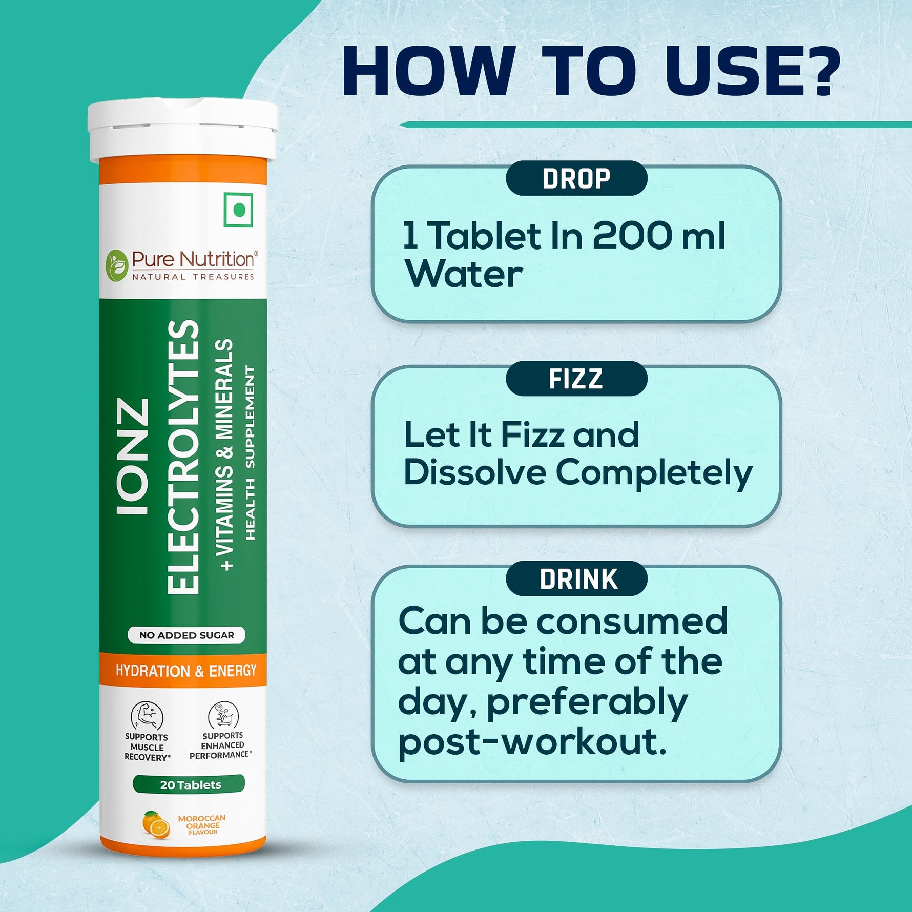 Pure Nutrition Ionz Electrolytes – Zero Sugar Added | 20 Effervescent Tablets – Moroccan Orange Flavour | For Instant Hydration, Energy, Performance & Recovery