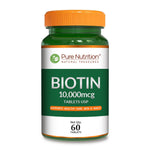 Pure Nutrition Biotin 10000 mcg, 60 Tablets | Supports Hair Growth, Strong Nails & Healthy Skin | High Potency Biotin Supplement for Men & Women